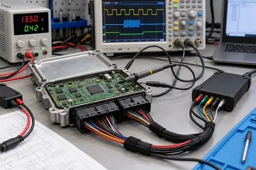 تست عمومی ECU روی میز Bench با منبع تغذیه و اسیلوسکوپ